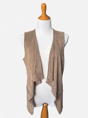 Allen B. Taupe Suede Draped Open Front Vest
